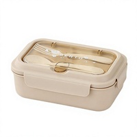 Boîte à lunch bento personnalisée mignonne à double couche en PP, couvercle transparent, rectangulaire, compatible micro-ondes, 2 compartiments, fourchette et cuillère