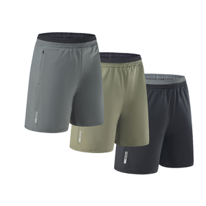 Shorts <span class=keywords><strong>de</strong></span> sport décontractés pour hommes, taille mi-haute, en tissu peigné, extensible quatre directions, respirant, séchage rapide, coupe ample, couleur unie foncée - Product Image 2