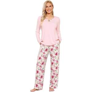 Conjunto de pijama de Tencel Modal para mujer, cuello redondo, suave, de bambú, manga larga, ropa de dormir, ropa de estar por casa - Product Image 1