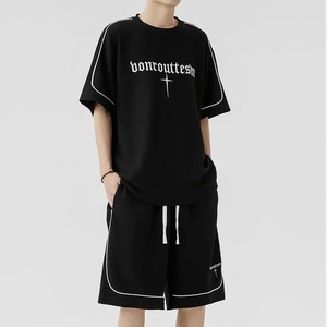 Ensemble de t-shirts d'été décontractés deux pièces pour hommes, tissage tricoté ample et confortable avec un nouveau design imprimé respirant - Product Image 2