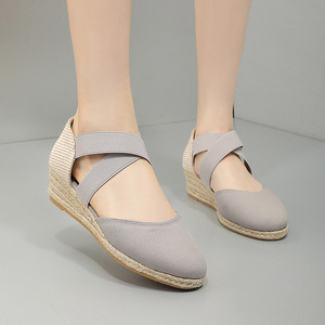 Sandalias de cuña para mujer estilo europeo con suela de cuerda de cáñamo, tiras cruzadas, punta cerrada, transpirables, informales, con plataforma. - Product Image 4
