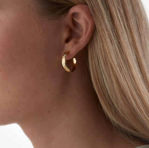 Pendiente de aro mediano de Plata de Ley 925 martillado Banket para mujer, joyería de oro de 14K, venta al por mayor - Product Image 2