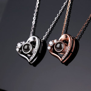 Collar de corazón de Plata de Ley 925 para mujer, <span class=keywords><strong>100</strong></span> idiomas, proyecciones 'I Love You', joyería de moda, piedra principal de circón para regalo - Product Image 2