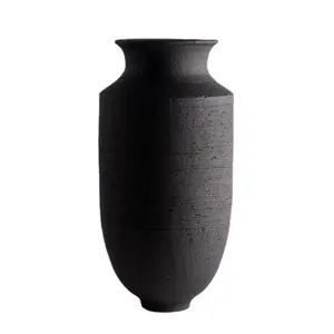 Kerajinan minimalis ornamen hitam vas bunga keramik dekorasi interior rumah vas terakota untuk bunga