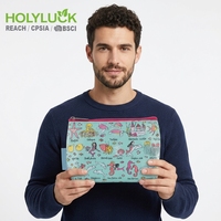 Sac à cosmétiques imperméable et réutilisable avec imprimé de dessin animé, sac de rangement léger pour articles de toilette de voyage, petite pochette de maquillage écologique pour femmes