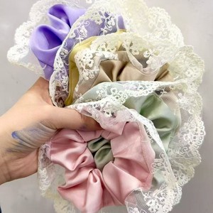 Floral <b>Lace</b> Scrunchies Fabric Hair Ties With <b>Elastic</b> Band For Daily Use - Product Image 4