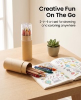 Mini kit artistique en tube kraft, 6 crayons de couleur, 6 crayons de cire, taille-crayon transparent, couvercle en bois naturel, hexagonal/rond, logo personnalisé, sérigraphie, pour enfants