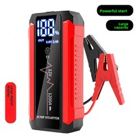 Démarreur de voiture portable avec grand écran LED numérique, batterie externe multifonction pour téléphones mobiles, noir/rouge, 10000mah, 12000mah, 16000mah