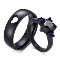 Bague de couple en acier inoxydable de luxe incrustée de zircon, motif cœur, plaqué zinc bleu, tendance, pour mariage, homme et femme