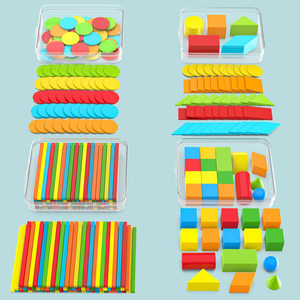 Juego <span class=keywords><strong>de</strong></span> Herramientas <span class=keywords><strong>de</strong></span> Enseñanza <span class=keywords><strong>de</strong></span> Matemáticas para <span class=keywords><strong>Primaria</strong></span> (K-3) - Piezas Circulares para Contar, Palitos para Contar, Modelos Geométricos, Modelos <span class=keywords><strong>de</strong></span> Relojes - Product Image 2
