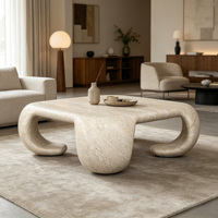 Table basse en travertin sculpté bio, design moderne avec pieds courbés audacieux, en pierre naturelle, pour salon, chambre, hôtel, décoration de meubles