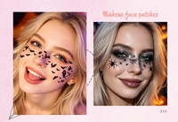 Tatouages faciaux de Halloween à effet taches de rousseur, motifs chauve-souris noire effrayante, citrouille et toile d'araignée, kit de maquillage pour fêtes