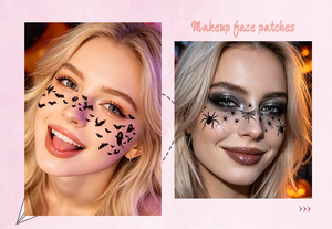 Tatouages faciaux de Halloween à effet taches de rousseur, motifs chauve-souris noire effrayante, citrouille et toile d'araignée, kit de maquillage pour fêtes - Product Image 6