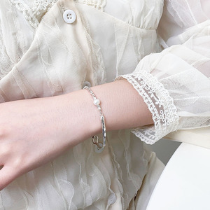 Pulsera de plata de ley S925 con perlas naturales, diseño geométrico de grado AAA para mujer, uso diario - Product Image 3