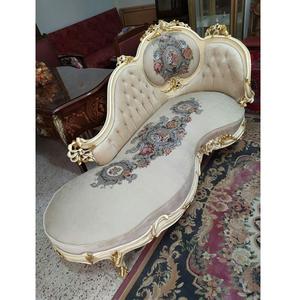 Sofá de madera de teca antigua en color blanco dorado, decorativo, hecho a mano, de madera maciza, mueble de lujo para sala de estar o dormitorio. - Product Image 2