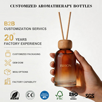 Flacon diffuseur en verre personnalisé, délicat, vide, 100 ml, 150 ml, 200 ml, rond, décoratif, luxueux, pour huiles essentielles, avec bouchon en bois