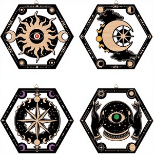 4 Piezas de Madera con Forma Irregular de Sol, Luna y Estrella, Estilo Brujería, Tarot, Abstracto, Místico, Celestial, Letrero Colgante, Bohemio, Gótico, Astrología, Decoración del Hogar - Product Image 3