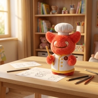 Peluche Mascotte Personnalisée Chef Bœuf OEM avec Uniforme, Chapeau, Baguettes et Broderie pour Promotion de Marque de Restaurant