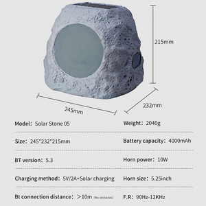 Rock BT 5.3 Loa kết nối, đá, không dây ngoài trời, tuổi thọ pin 22 giờ, với sạc năng lượng mặt trời, IP65 chống nước và bụi - Product Image 6