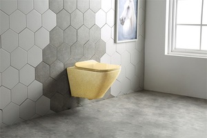 ไร้ขอบชุบทองติดผนังสีห้องน้ำชามพอร์ซเลนเซรามิกแขวนผนังห้องน้ำ - Product Image 6