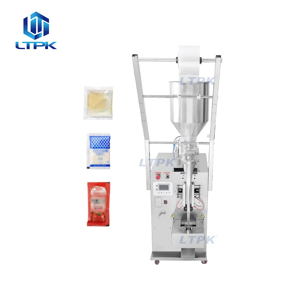 Auto 3 sides seal sachet bag filling packing machine for tomato sauce sesame paste ketchup honey liquid bags sachets packaging