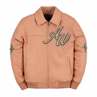 Blouson de baseball pour homme entièrement personnalisé en cuir d'agneau, taille américaine, avec appliques en strass et broderies, en cuir véritable, style universitaire, streetwear