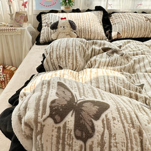 Juego de Ropa de Cama Aoyatex, Juego de Cama de Terciopelo de <span class=keywords><strong>Leche</strong></span> de Doble Cara, Funda de Edredón Peluda, Juegos de Cama <span class=keywords><strong>en</strong></span> Blanco y Negro - Product Image 3