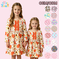 Robe d'automne romantique pour filles, à manches longues, imprimé citrouille et tournesol, jupe à volants et boutons sur le devant, pour séance photo de portrait d'enfants