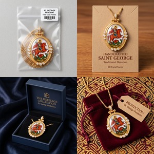 Colgante Ovalado de San Jorge, Amuleto de Patrón, Ortodoxo, de Latón con Oro 18K y Circonitas, Protección, Boda, Unisex, Venta al por Mayor - Product Image 3