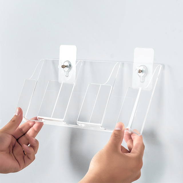 2 Compartment Acrylic TV Remote Control Holder Acrylic Wall Shelf Custom Acrylic Wall Mount Phone Holder