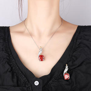 RZ New Vintage Magpie <strong>Bird</strong> Brooch Necklace Set Copper <strong>Gold</strong>-Plated Pink Crystal Zircon Made Anniversaries - Product Image 3