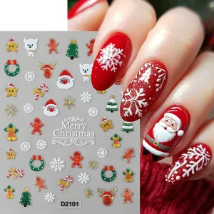 Autocollants d'ongles de Noël colorés non toxiques en plastique 5D, motifs mignons Père Noël, bonhomme de neige, flocons de neige, rennes, adhésifs pour ongles, décalcomanies d'<span class=keywords><strong>hiver</strong></span> - Product Image 4