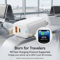 Chargeur GaN 65W Max, adaptateur de charge rapide USB-C 2 ports, prise US EU UK en AU, chargeurs muraux QC PD pour téléphone, ordinateur portable, tablette