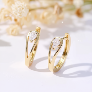 Orecchini E3509 con Diamanti Dorati Taglio a Pera Placcati in Oro 22k Stile Classico per Uso Quotidiano Femminile - Product Image 2