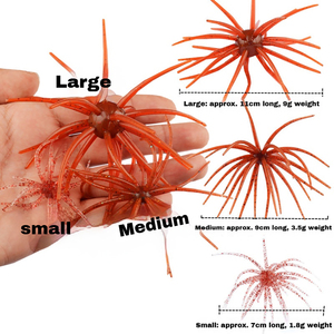 Señuelo de pesca de TPE resistente a desgarros, tipo erizo de mar, suave, flotante, con forma de pulpo, araña, calamar con escamas luminosas y falda de calamar, para pesca costera en roca - Product Image 4