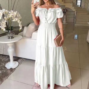 Vestido Largo Maxi de Verano 2026 para Mujer, Manga Corta, con Volantes, Tirantes Ajustables, Hombros Descubiertos, Estilo Europeo, Dobladillo Grande, Vestido Casual - Product Image 6