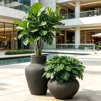 Pot de fleurs rond en ciment noir moderne, simple, pour l'intérieur et l'extérieur, écologique, léger, grand format, pour la décoration de jardins, d'hôtels et de centres commerciaux