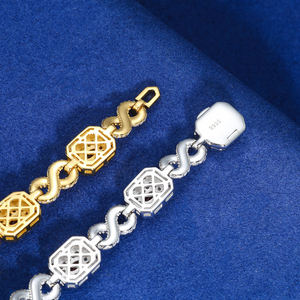 Haut de gamme Hiphop rouge CZ sucre Cube Design Bracelet 10mm plaqué or 925 argent Sterling VVS Moissanite Infinity bijoux Bracelet - Product Image 3