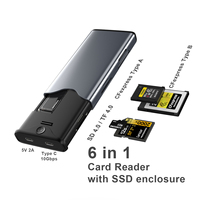 Aluminio 6 en 1 USB3.1 10Gbps CFexpress Tipo A + B SD TF Adaptador de lector de tarjetas PD Externo Tipo-C M.2 2240 2260 2280 SSD Caja