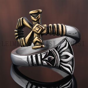 Anillos Ajustables <span class=keywords><strong>de</strong></span> Acero Inoxidable con Ojos <span class=keywords><strong>de</strong></span> Ra <span class=keywords><strong>Horus</strong></span> Ankh Cruzados <span class=keywords><strong>del</strong></span> Antiguo Egipto, Chapados en Oro <span class=keywords><strong>de</strong></span> 18K, Estilo Retro para Hombres y Mujeres - Product Image 6