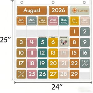 Calendario de aula de 45 bolsillos para niños, calendario de papel rectangular para aprender a administrar el tiempo, regreso a la escuela - Product Image 3