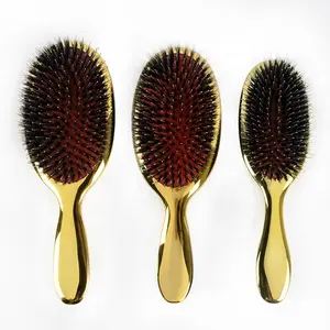 Zeast-brosse de Massage ovale en poils de sanglier, couleur or et argent, brosse Anti-statique pour cheveux, peigne