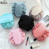 Pochette de maquillage de voyage Portable, organisateur cosmétique, sac de maquillage plat et paresseux à cordon