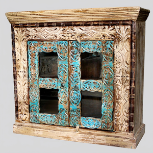 Gabinete de Almacenamiento Vintage de Madera Reciclada con Puerta de Persiana Turquesa Envejecida para Sala de Estar, Requisitos Personalizados, Precio al por Mayor - Product Image 2