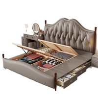 Lit capitonné italien avec rangement, ensemble de meubles de chambre à coucher en cuir, lit king-size de luxe pour hôtel, en vente