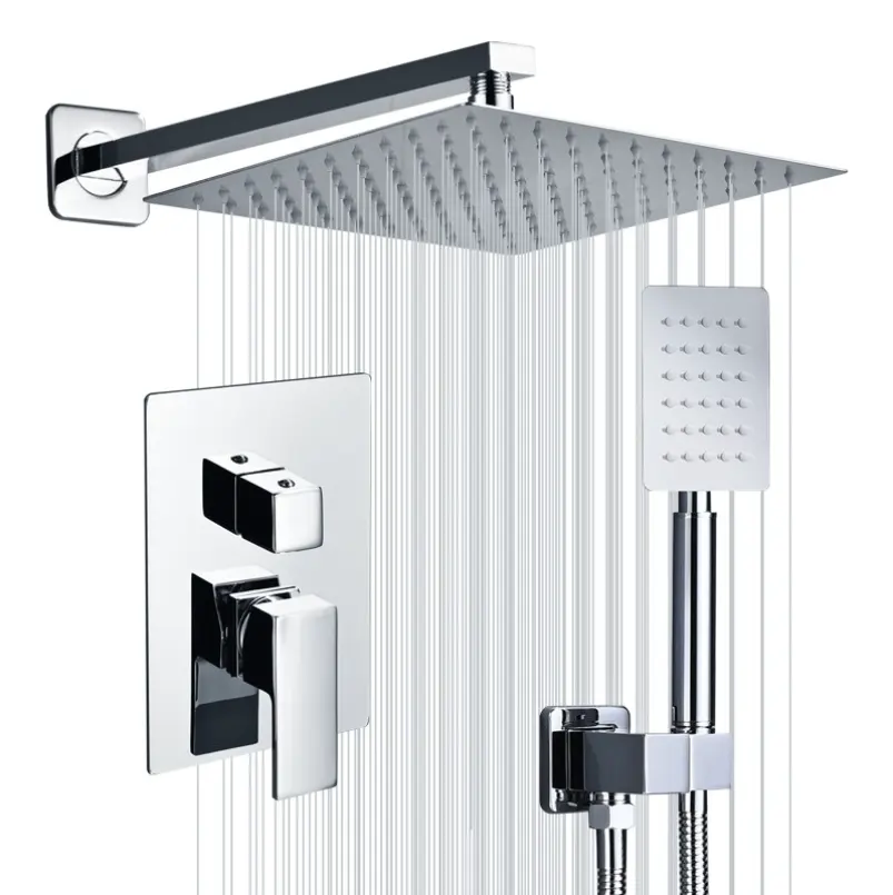 Wall Mount Zwart Regendouche Kraan Set Chrome Badkamer Waterval Systeem Badkamer Douche Kraan Verborgen Douche Set