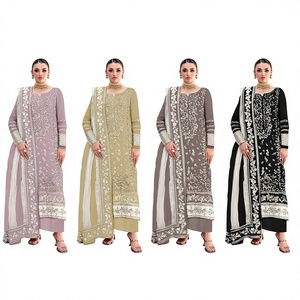 Salwar Kameez de Mujer para Eid, Estilo Indio y Pakistaní, en Faux Georgette con Bordado y Encaje, Largo hasta el Tobillo, Corte Regular, para Fiestas de Invierno - Product Image 1