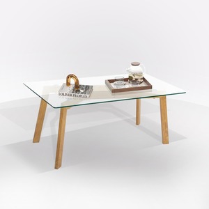 Tavolino da Caffè TAHO, 110x60 cm, H. 45 cm, in Metallo Effetto Legno e Vetro Temperato - Product Image 1