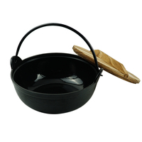 Casserole en fonte pré-assaisonnée de 25 cm avec couvercle en bois Pot à soupe japonais Sukiyaki Pot
