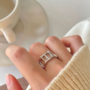 แหวนเปิดลาวาชุบทอง18K สำหรับผู้หญิงผู้ชายแหวนสเตนเลสแบบปรับได้แนวมินิมอล - Product Image 6